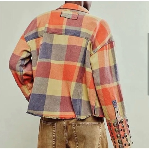 FREE PEOPLE Austin NEW Plaid Buttondown Size L Yellow Ochre Combo We The Free - Picture 8 of 15